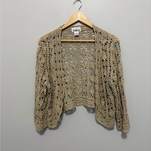 Y2K 90’s Tan Crochet Cardigan Size Small